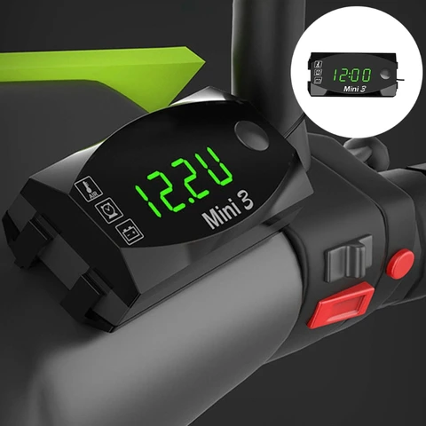 In 1 Digital Time Voltage Temperature Clock Waterproof Dustproof DC 6V-30V Red Green Blue