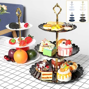 

4Colors Three-Layers Cake Dessert Cookies Tray Wedding Birthday Party Decoration Fruit Cake Plate Stand Cupcake Serving Storage
