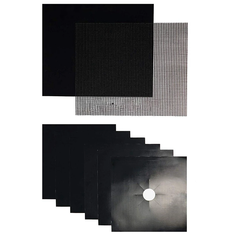 

Stove Burner Covers 6 Pcs + Oven Liner (Grill Mat) + Grill Mesh Mat | Non-Stick Premium Heavy Duty |Reusable|Dishwasher Safe|Siz