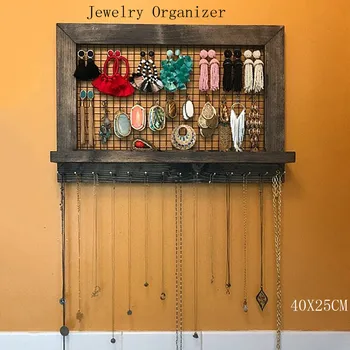 

Jewelry Organizer Rustic Brown Jewelry Organizer Wood Wall Mounted Holder For Earrings Necklace Home Decoration 1.3