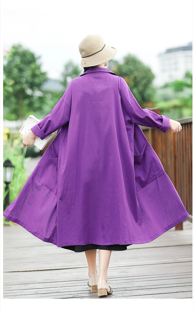 New Style Fashion Early Autumn-Online Celebrity Literature And Art Retro Cotton Linen Middle Long Coat Autumn Clothing