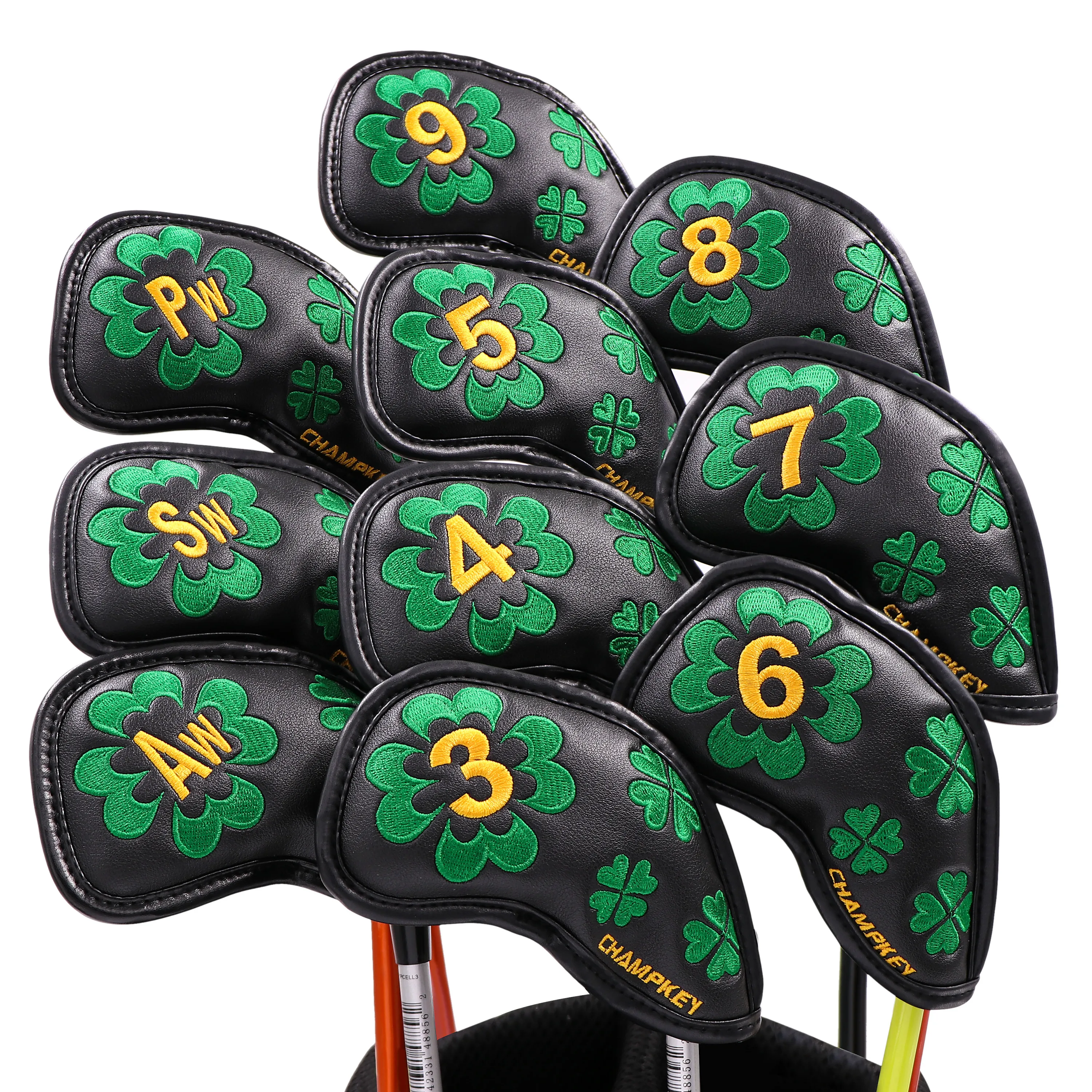 NEW Champkey 10pcs/set Clover PU Leather Golf Iron Headcover Iron Club Covers Set 2 Colors for Choice