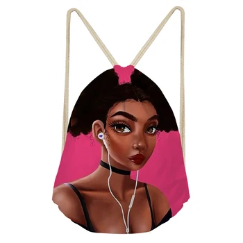 

curls Cartoon Afro Girls Drawstring Bag Black Brown African Women Storage Gift Backpack Lady Fashion Art Cool Girl Travel Bags