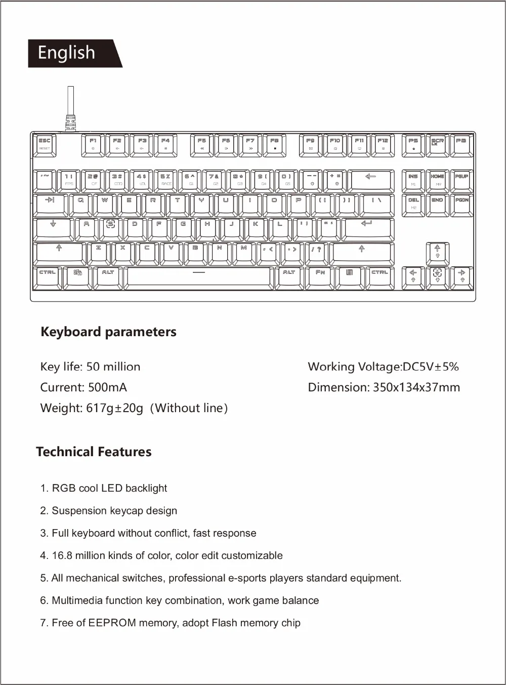 MotoSpeed K82 профессиональная компьютерная игровая механическая клавиатура с подсветкой RGB светодиодный USB Проводная 87 клавишная клавиатура для спортивных игр