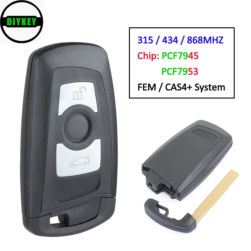 

DIYKEY 315/434/868MHz PCF7945 PCF7953 Chip CAS4+/FEM Replacement 3 Button Remote Key Fob for BMW 1 2 3 4 5 6 7 Series X3 M2