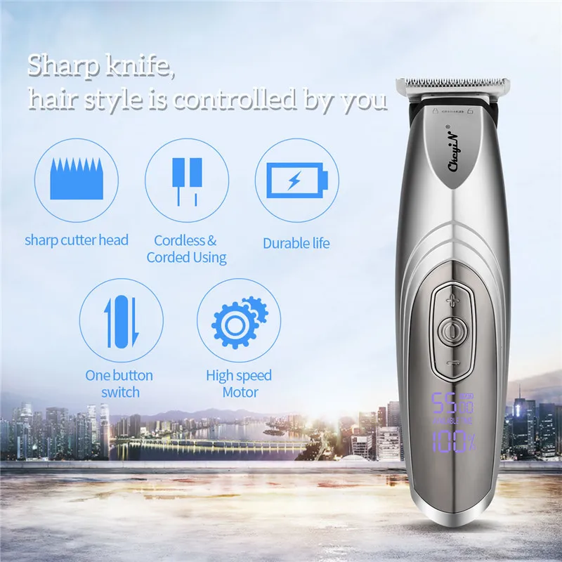 

CkeyiN Men Professional LCD Digital Hair Trimmer Clipper Beard Shaver Hair Cutting Machine Travel Groomer with Sharp Cutter Head