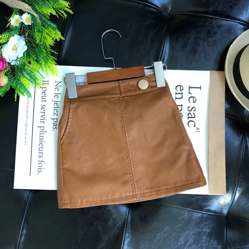 

JOYINPARTY 2019 New Baby Girls Skirts PU Leather Children's Autumn Clothing for Kids Button Design Skirt Winter Clothes
