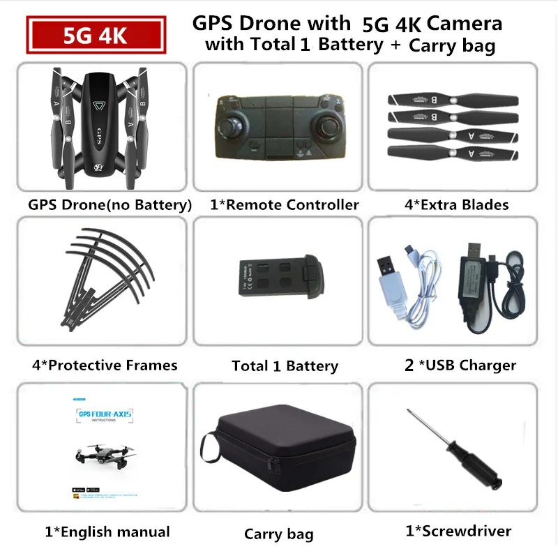 Радиоуправляемый Дрон S167 gps Дроны с 720 P/1080 P 2,4G/5G WiFi FPV HD широкоугольная камера складной селфи Квадрокоптер VS E58 Дрон игрушки - Цвет: 5G-4K-Carry Box 1