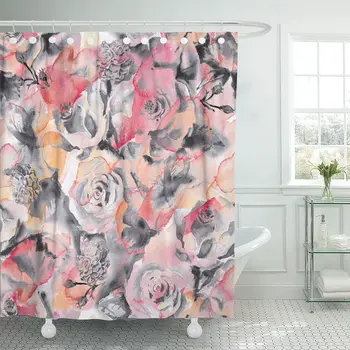 

Abstract Watercolor Hand Tropical Roses Flower Roza in Water Shower Curtain Waterproof Fabric 72 x 78 Inches Set with Hooks