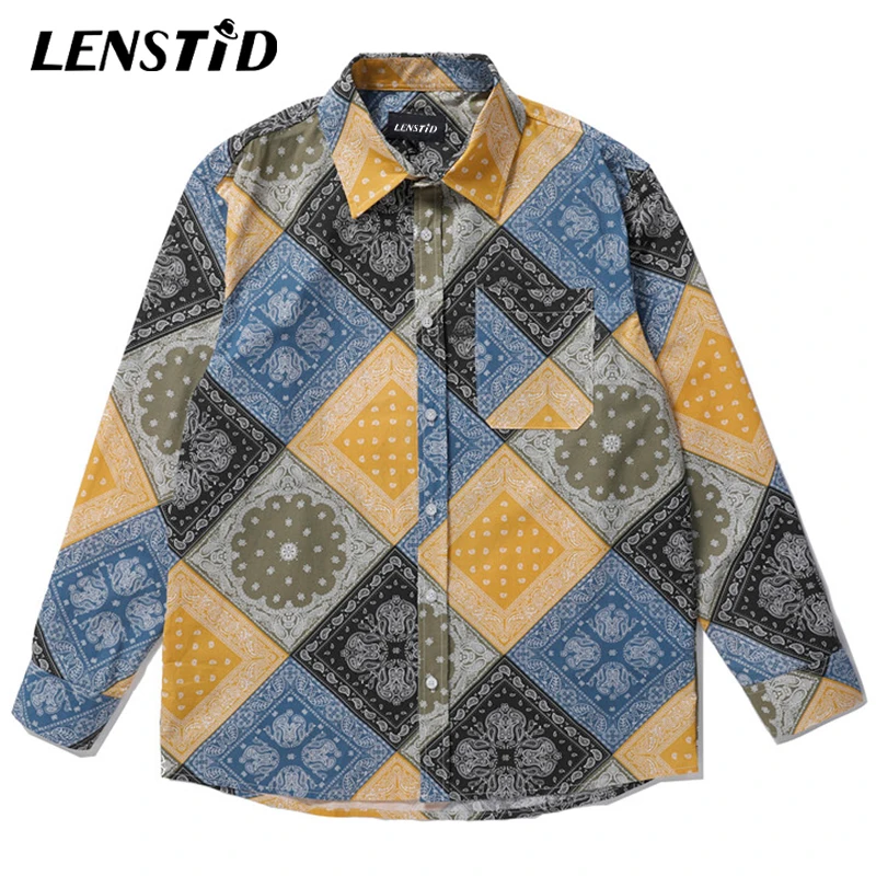 LENSTID, 5 стилей, хип-хоп, мужские рубашки с цветочным принтом кешью, стильная одежда Harajuku, модная, облегающая, Hispster,, осенняя брендовая одежда