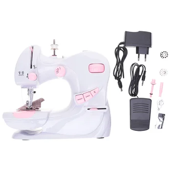 

Household Electric Table Sewing Machine With Double Thread And Double Speed Edge Lock with EU Plug (without Battery White)
