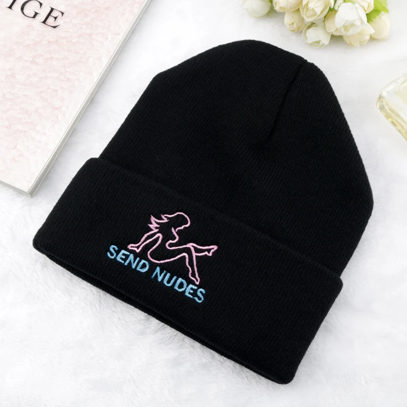 

SEND NUDES Winter Warm Hat for Women Elastic Cotton Beanie Fashion Beanies for Teens