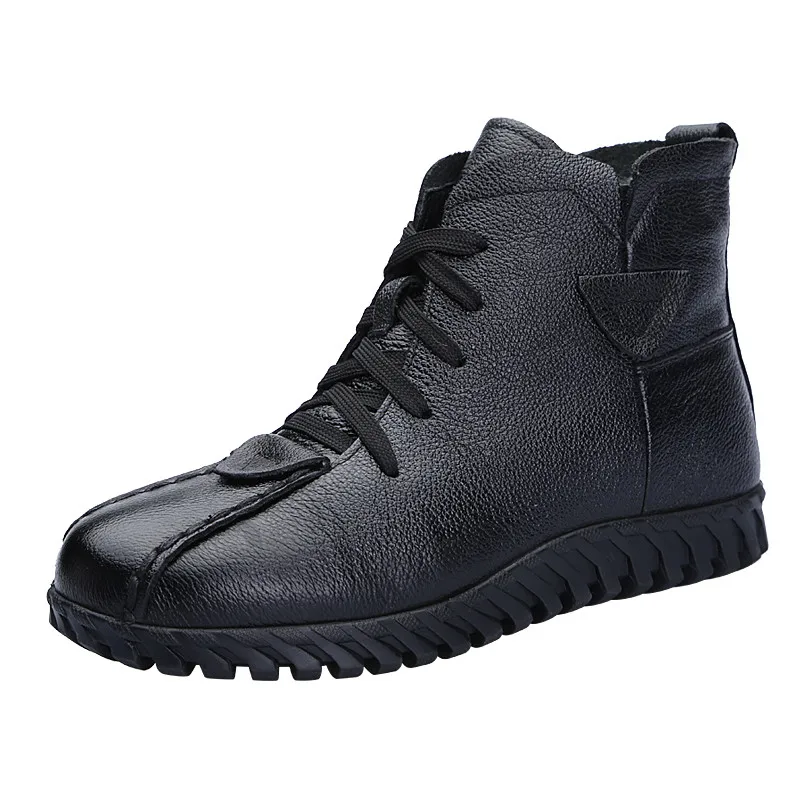 Smirnova new ankle boots for women round toe genuine leather boots lace up winter keep warm wool snow boots women
