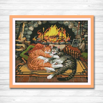 

Two Sleeping cats On the carpet Counted Print on canvas DMC 11CT 14CT Cross Stitch kit Needlework Set all Embroider Animal Style