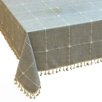 

Rectangle Table Cloth Cotton Linen Wrinkle Free Anti-Fading Checkered Design Tablecloths Washable Dust-Proof