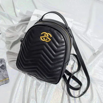 

2020 Sewing Thread Women's Backpack European and American PU Leather Rhombic Shoulder Bag Large Capacity Stude Backpack