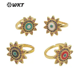 

WT-MR014 Amazing micropave cubic zirconia gold ring fashion women colorful CZ charming ring gold under brass cz ring