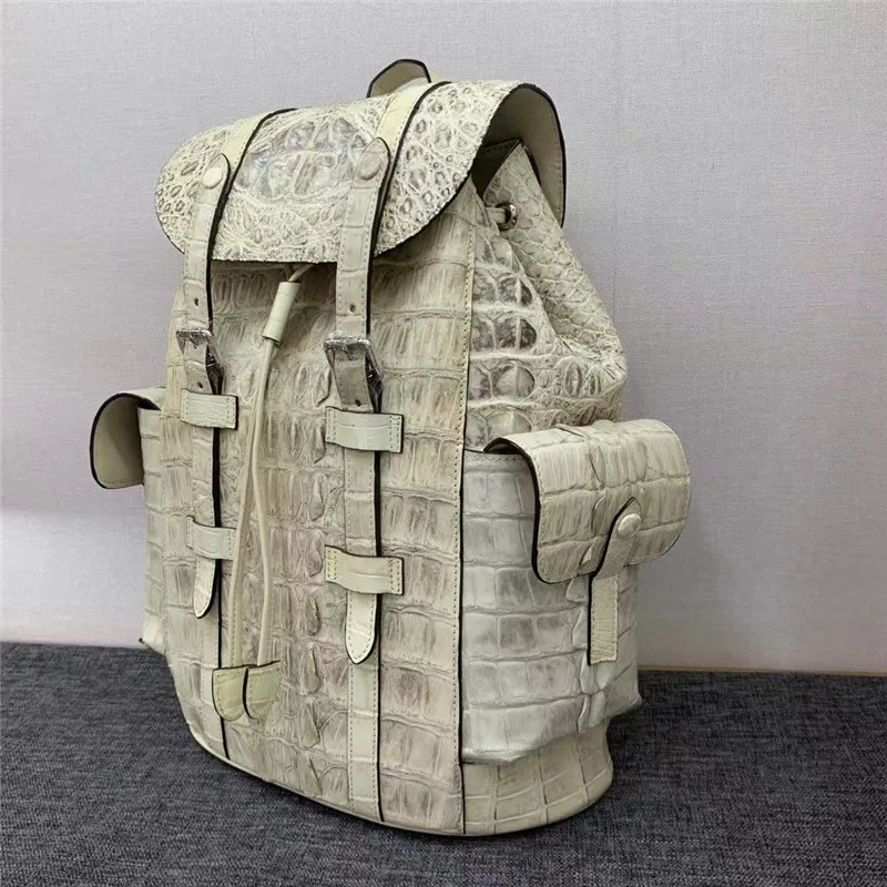 Authentic Real True Crocodile Skin Male White Casual Travel Backpack Genuine Exotic Alligator Leather Men Large Leisure Bag Pack 4