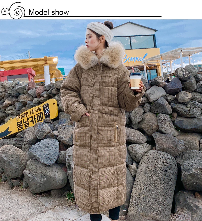 Корейский стиль зимняя женская куртка с капюшоном с мехом X-long пуховик утепленная стеганая парка высокого качества