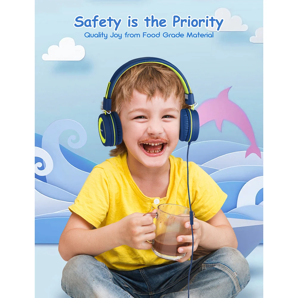 Mpow CH8 Kids Headphones Wired Headphone With 91dB Volume Limited Hearing Protection Wired Headset For Teens Girls Boys Kids