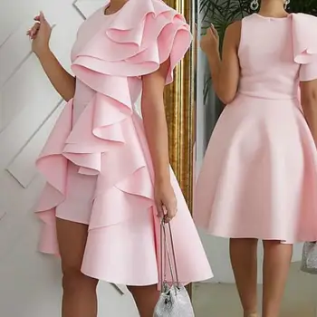 

Women Elegant Ruffles Evenig Dress O Neck Asymmetric Plus Size Dresses Club Night Celebrate Ladies Party Dress