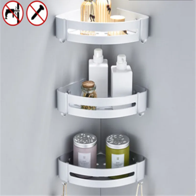 Silver three-tier Дырокол-свободная полка ванной ванная комната настенный туалет треугольник моечный стол для хранения - Цвет: Silver three-tier