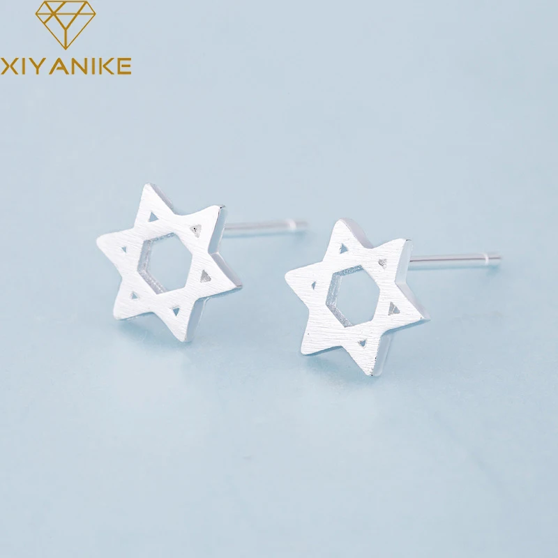 

XIYANIKE 925 Sterling Silver New Fashion Six-pointed Star Stud Earring Korean Style Geometric Small Simple Ear Hoops Jewelry