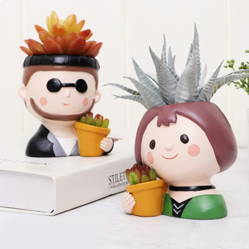 Resin Cute Girls Plant Window Box Flower Pot Small Succulent Planter Pots Decor
