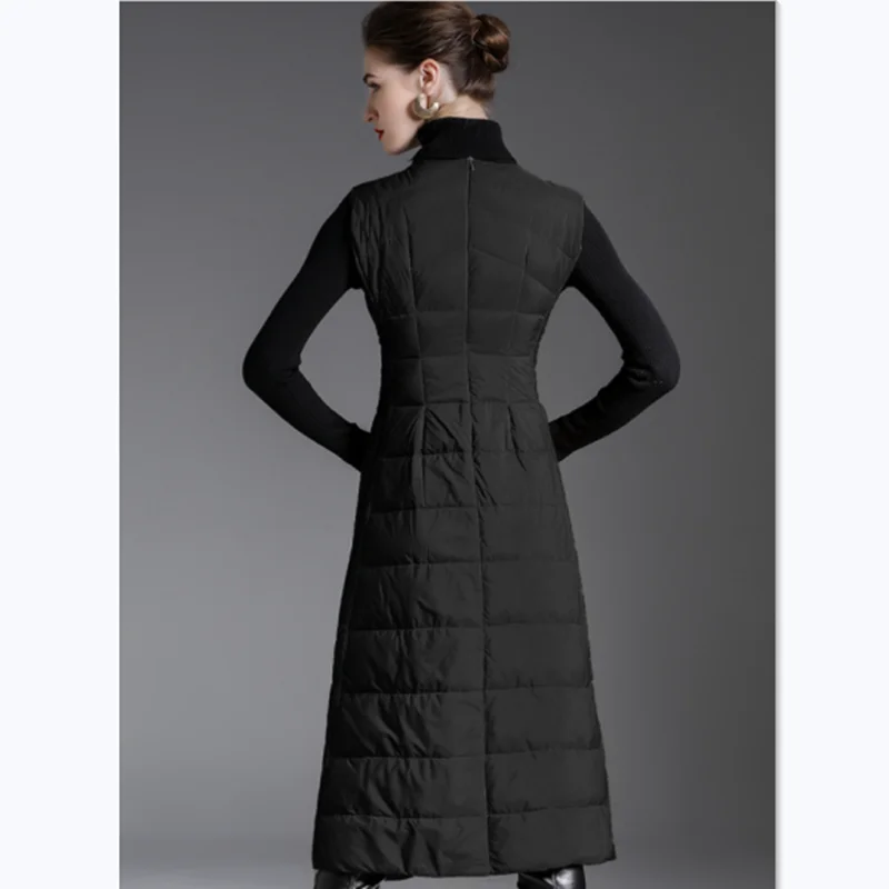 Autumn And Winter Duck Down Long Skirt Thin And Warm Waist Waist Big Swing Sleeveless Pullover Down Jacket Women Long Dress