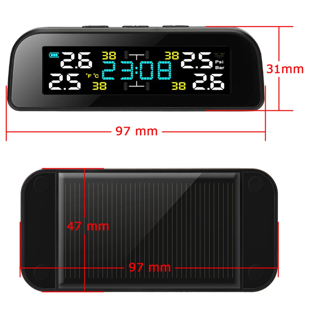 VODOOL TY17/TY18 ¾翭 ڵ TPMS Ÿ̾ з ͸ ý LCD ð ð ÷ 4  ڵ Ÿ̾ µ ˶, ¾籤 ڵ Ÿ̾ з ͸ ý