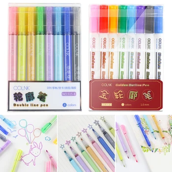 

8 Colors Marker Pen for Highlight Double Line Art Calligraphy Drawing Pens Lettering Color for Scrapbooking GDeals