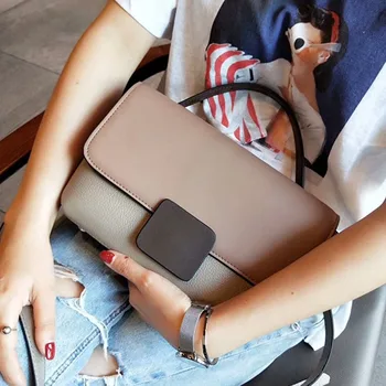 

2020 new Korean version of the first layer of cowhide ladies contrast color shoulder bag