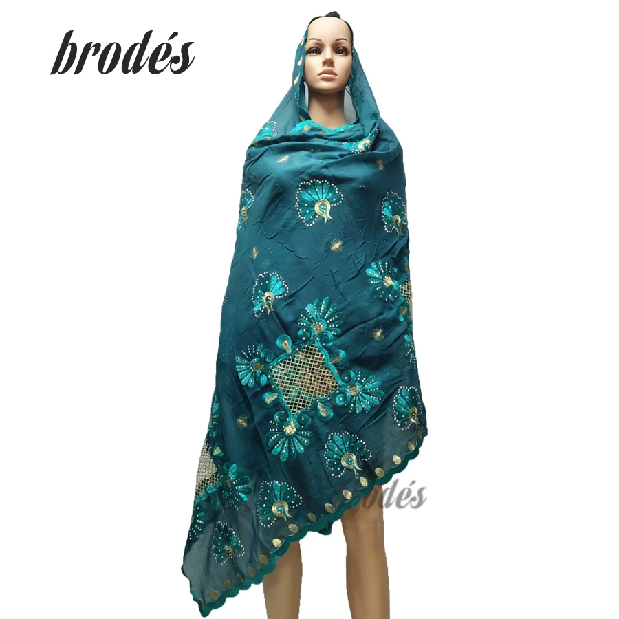 

2019 African Cotton Scarf Muslim Embroidery Soft Cotton Headscarf for multifunctional african women pashmina shawls