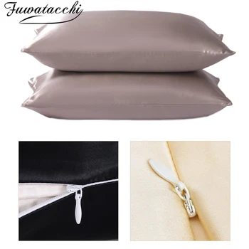 

Fuwatacchi 2pcs Polyester Cushion Cover Silk Satin Summer Envelope Pure Color Smooth Pillow Cover for Home Sofa Decor Pillowcase