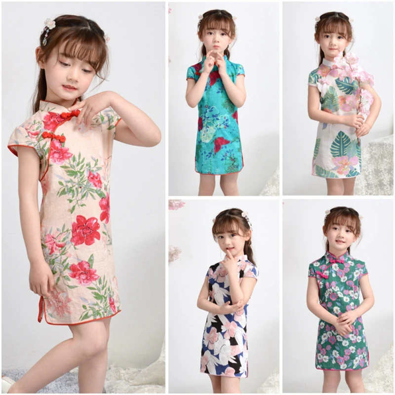 

Baby Girls Cheongsam Children's Dress Spring And Summer Cotton Printing Chinese Style Clothing Baby Toddler Princess Dress Qipao