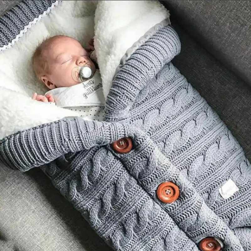 Зимние теплые спальные мешки для новорожденных, унисекс, для маленьких мальчиков, вязанные пеленки для пеленания, одеяло для коляски, спальные мешки для девочек