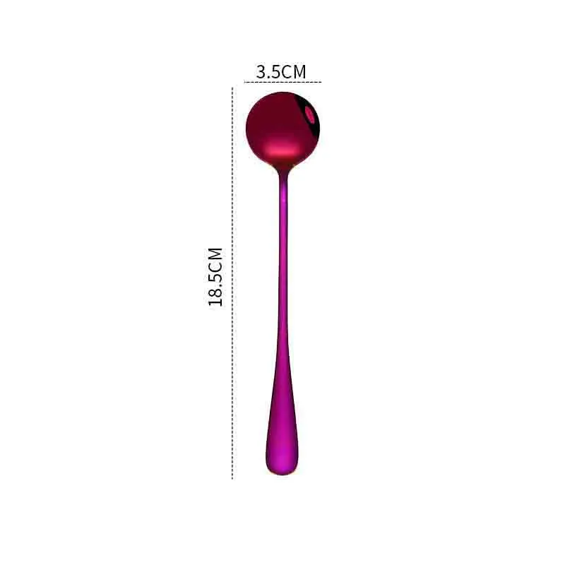 purple Ложка для кофе и чая из нержавеющей стали с длинной ручкой, кухонные красочные ложки для кофе, ложки для смешивания, ложки для мороженого, десерта, чайная ложка - Цвет: purple
