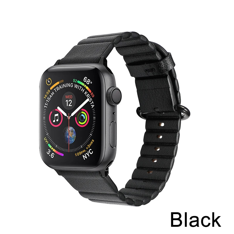 Black Ремешок для apple watch 42 мм 38 мм 44 мм 40 мм correa iwatch 5 4 3 2 1 кожаный магнитный браслет с петлей аксессуары для apple watch 4 - Цвет ремешка: Black
