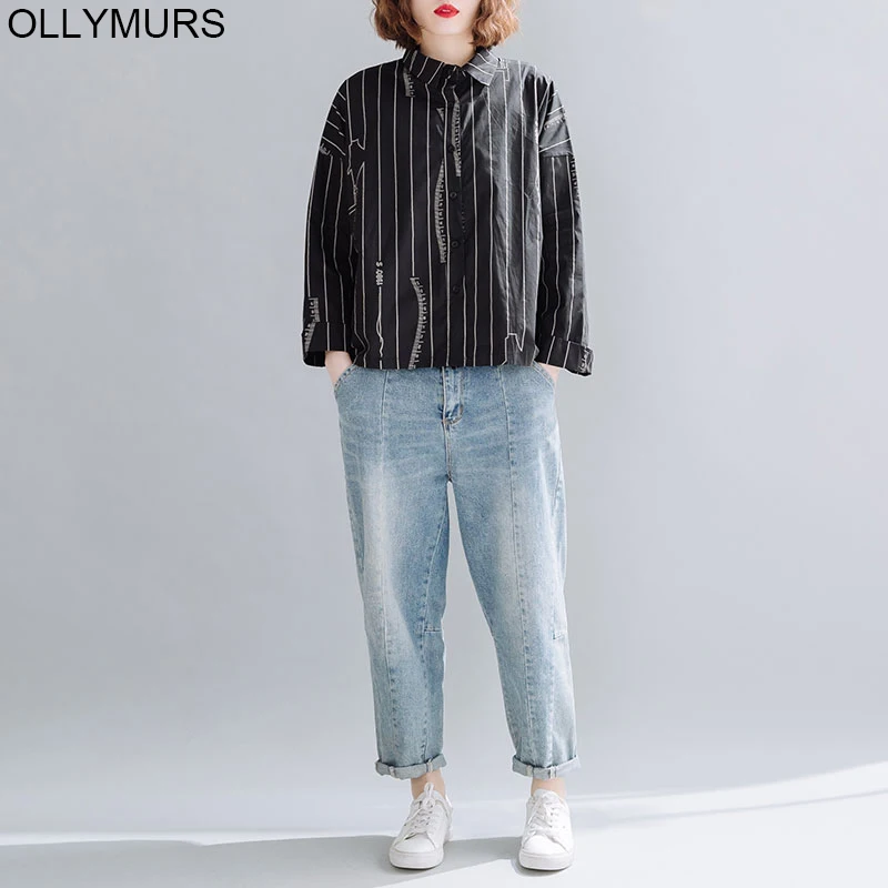 

Plus Size Striped Cotton Linen Blouses Shirts Vintage Turndown Collar Loose Top 2020 Summer New Women Shirt Chemisier Femme 5XL