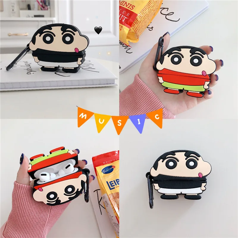 Силиконовый чехол Crayon Shin chan для AirPods pro, милый чехол для наушников с Bluetooth для Apple Airpod 3, роскошный защитный чехол с рисунком