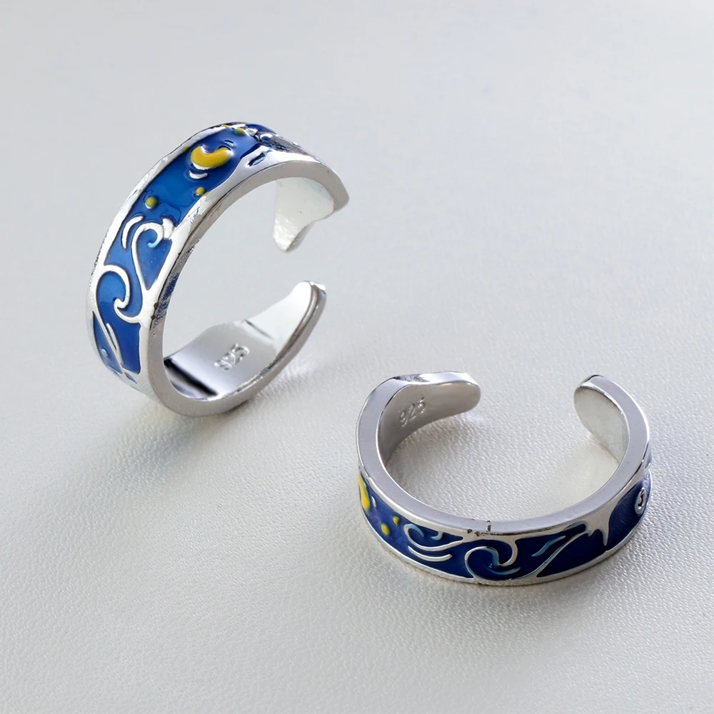 Van Gogh Starry Sky Couple Rings Blue Night Adjustable Lover For Women Men Valentine's Gift Jewelry | Украшения и аксессуары