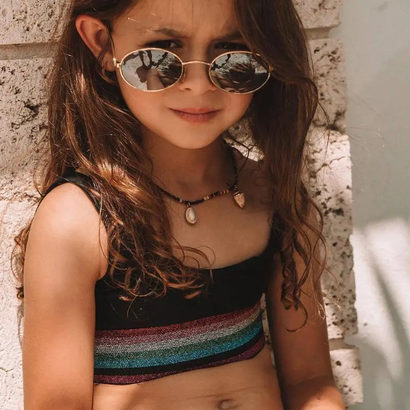 Одинаковые спортивные купальники для мамы и дочки, комплект бикини с блестками и Разноцветными полосками в стиле пэчворк