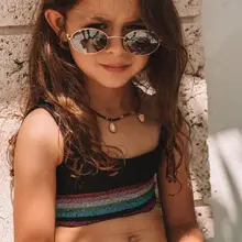 Одинаковые спортивные купальники для мамы и дочки, комплект бикини с блестками и Разноцветными полосками в стиле пэчворк