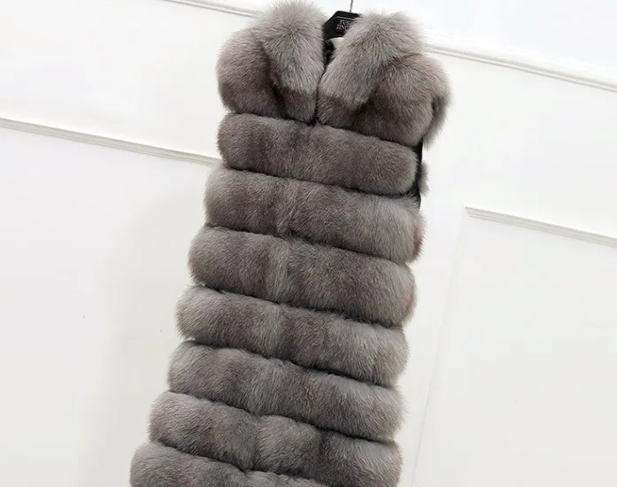 dark grey Новинка, женский длинный тонкий жилет из искусственного лисьего меха с капюшоном, цельный жилет с капюшоном JN932 - Цвет: dark grey