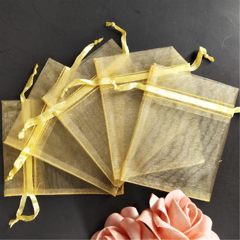 gold 50 шт., 7x9, 9x12, 10x15, 13x18 см, сумка-саше из органзы, упаковка для ювелирных изделий, сумки для украшения свадебной вечеринки, сумки для подарков, 6Z - Цвет: gold