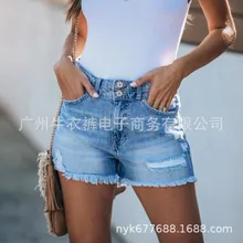 Denim shorts ripped stitching women's jeans shorts women