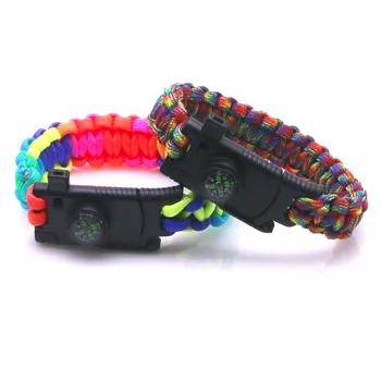 

Military Emergency Braided Survival Rainbow Bracelet Men Women Outdoor Camping Rescue Rope Bangles Compass Whistle Knife