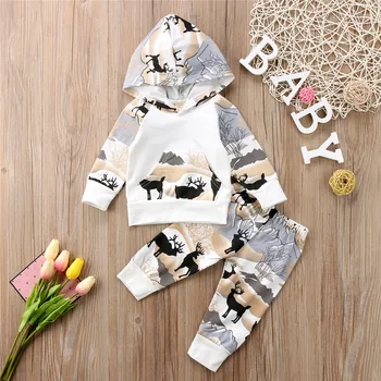 

Newborn Baby Boys Girls Deer Hooded Tops Pants Leggings Outfits Set Clothes Autumn Winter