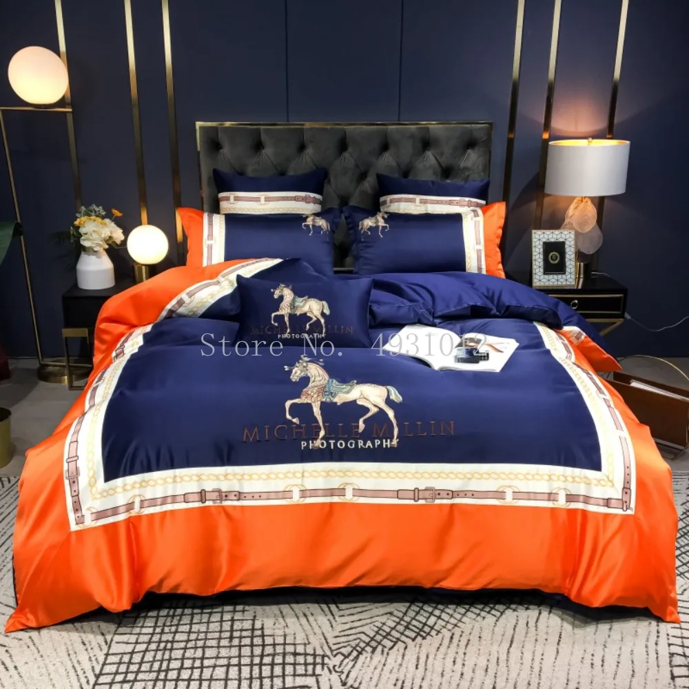 Luxury Europe Palace Bedding Set Breathable Silk Cotton Horse Embroidery Double Duvet Cover Bed Linen Pillowcases Home Textile | Дом и сад