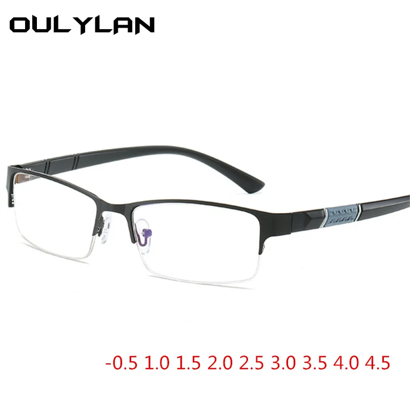 

Oulylan Anti Blue Light Finished Myopia Glasses Men Women Metal Half Frame Eyeglasses Sutdent Short Sight -1.0 1.5 -4.5 Diopter